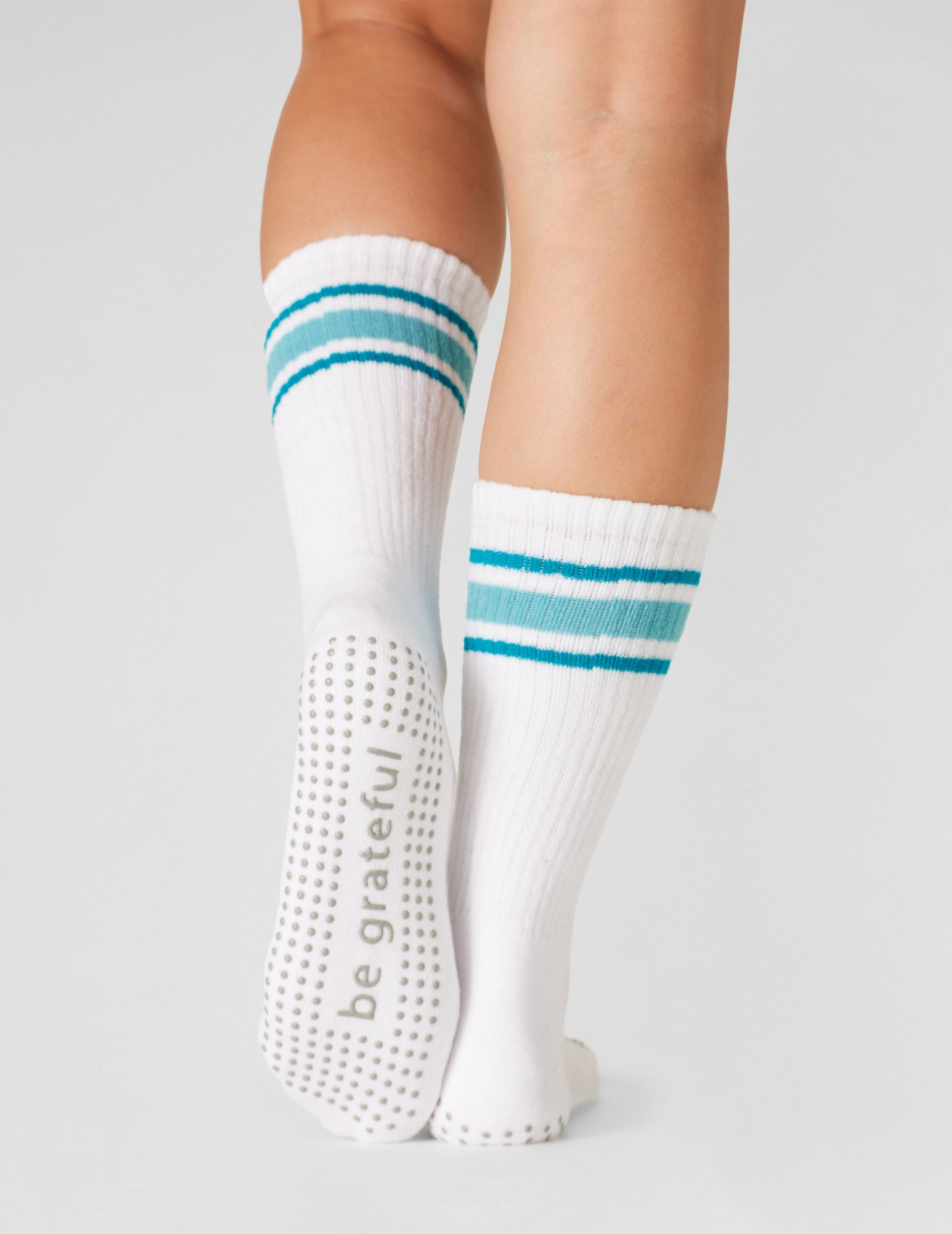 Sticky Be Grateful Crew Grip Socks: Non-Slip Yoga Pilates Athletic Comfort