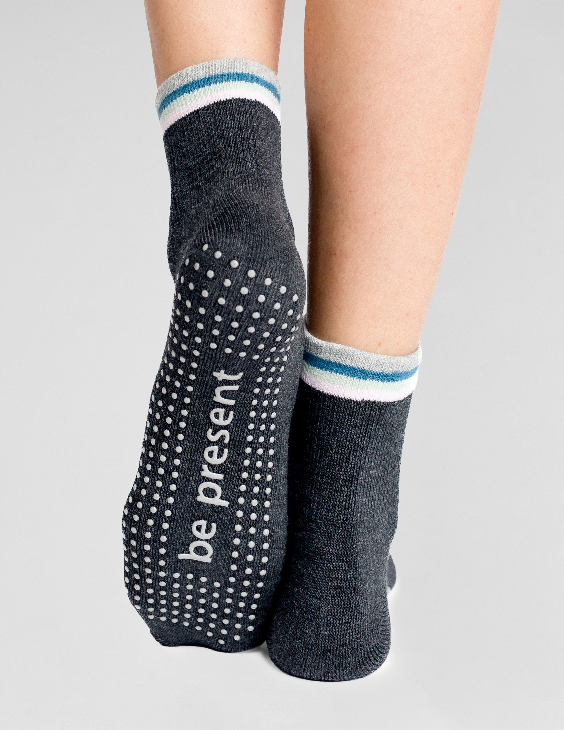 Sticky Be Present Short Crew Grip Socks: Non-Slip Yoga Pilates Fitness Comfort