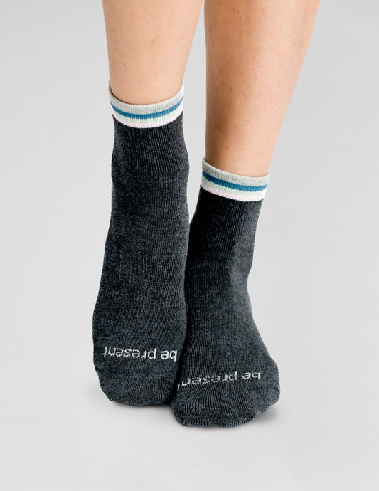 Sticky Be Present Short Crew Grip Socks: Non-Slip Yoga Pilates Fitness Comfort