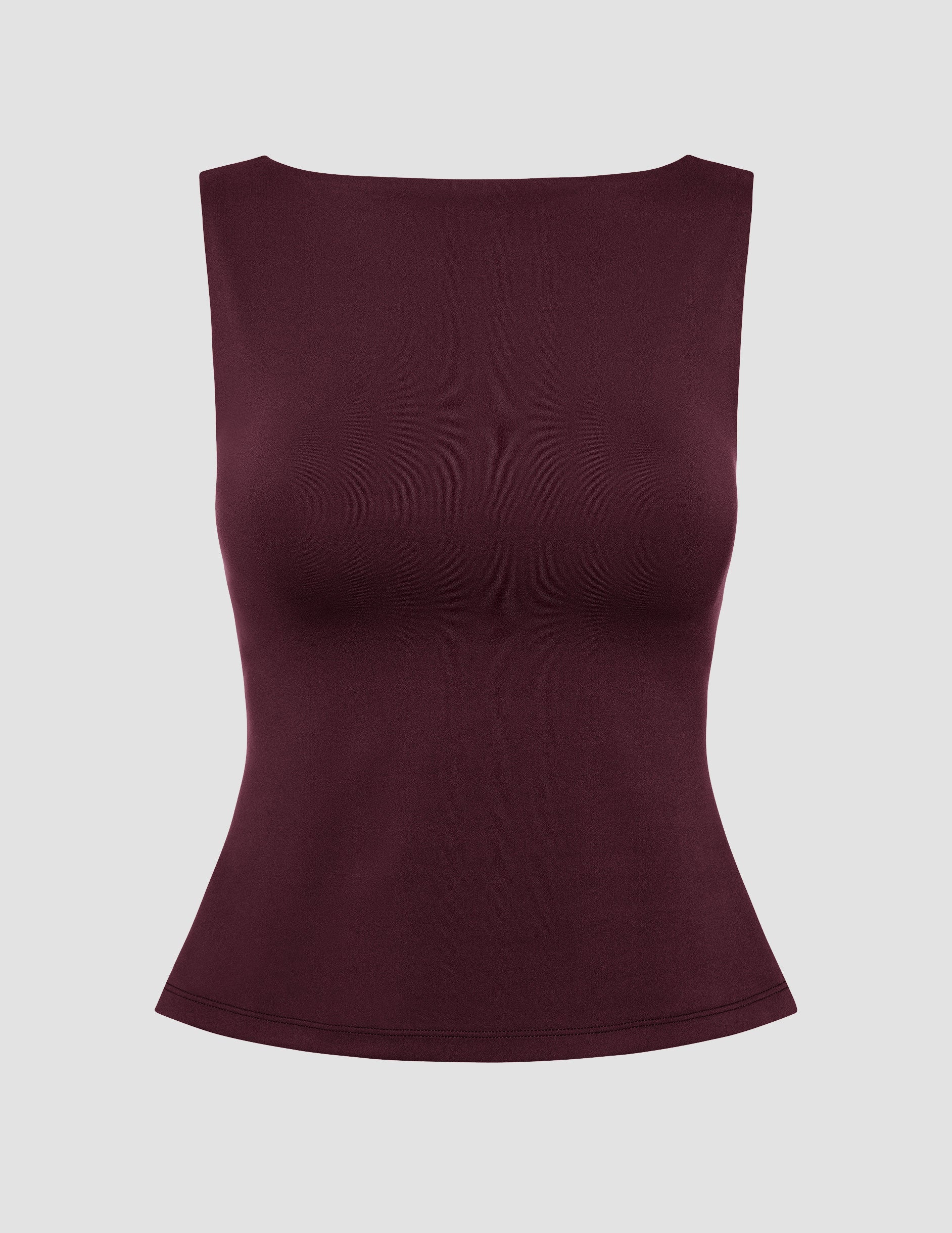 Stylish Eclipse Open Back Tank Top, Comfortable Built-in Shelf Bra, Fitted Design