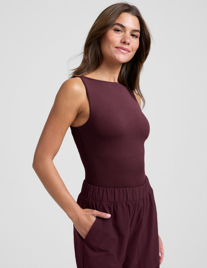 Stylish Eclipse Open Back Tank Top, Comfortable Built-in Shelf Bra, Fitted Design