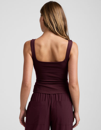 Stylish Eclipse Open Back Tank Top, Comfortable Built-in Shelf Bra, Fitted Design