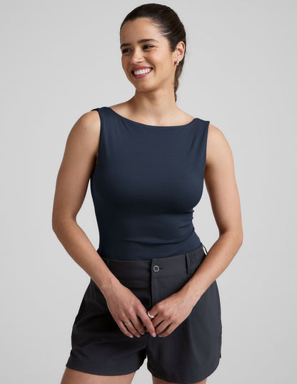 Eclipse Open Back Tank Top with Built-in Bra for Women