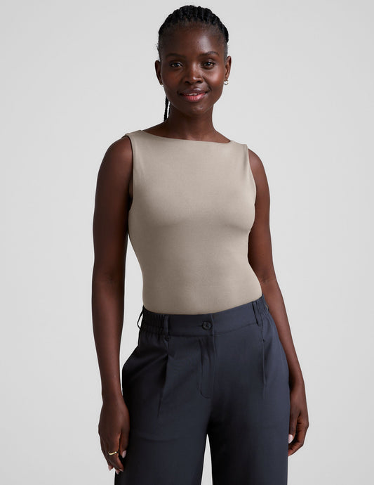 Eclipse Open Back Tank Top: Built-In Bra, Serene Jersey, Stylish Activewear
