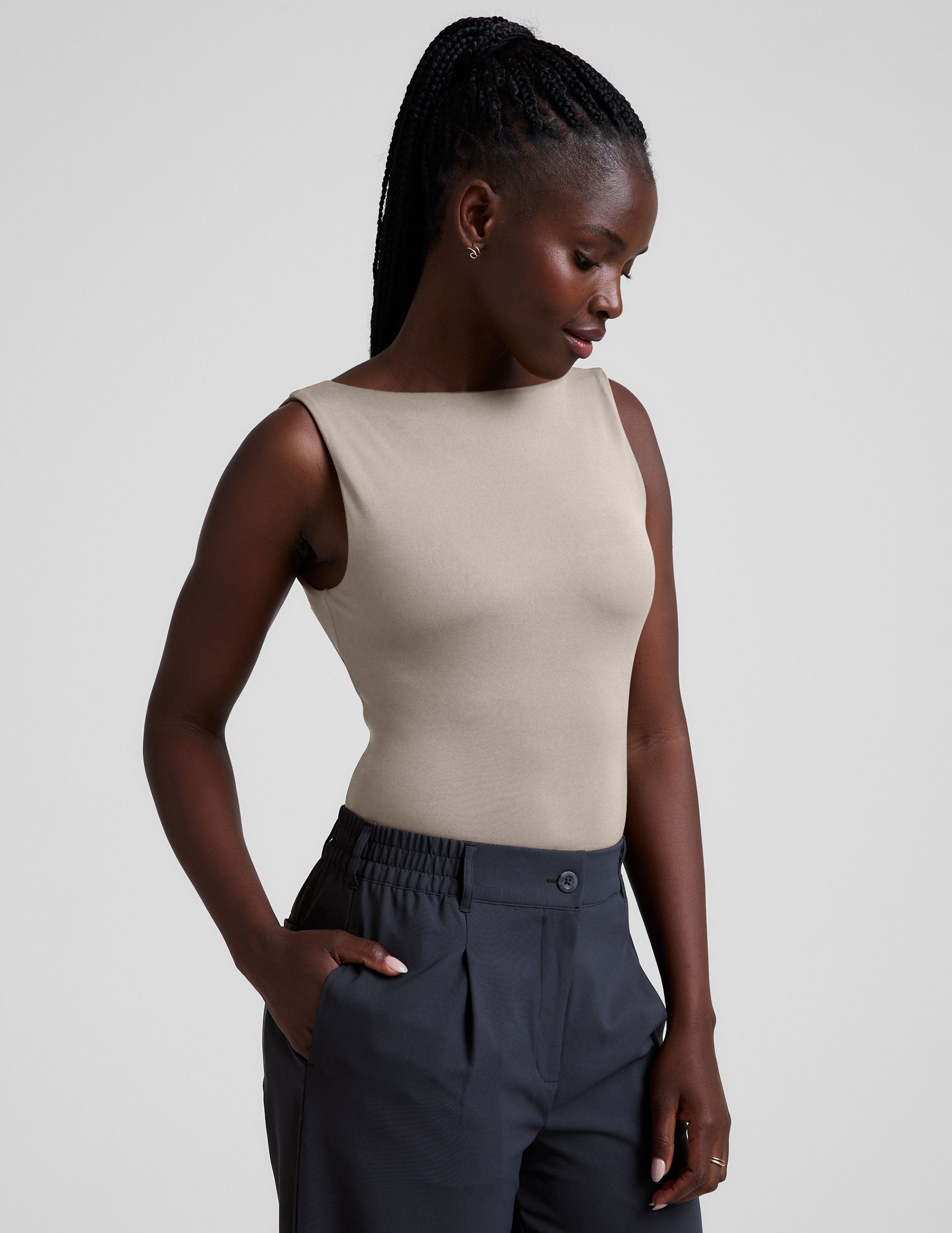 Eclipse Open Back Tank Top: Built-In Bra, Serene Jersey, Stylish Activewear