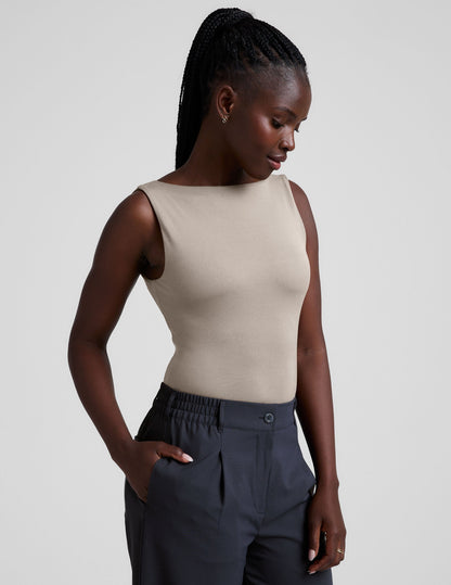 Eclipse Open Back Tank Top: Built-In Bra, Serene Jersey, Stylish Activewear