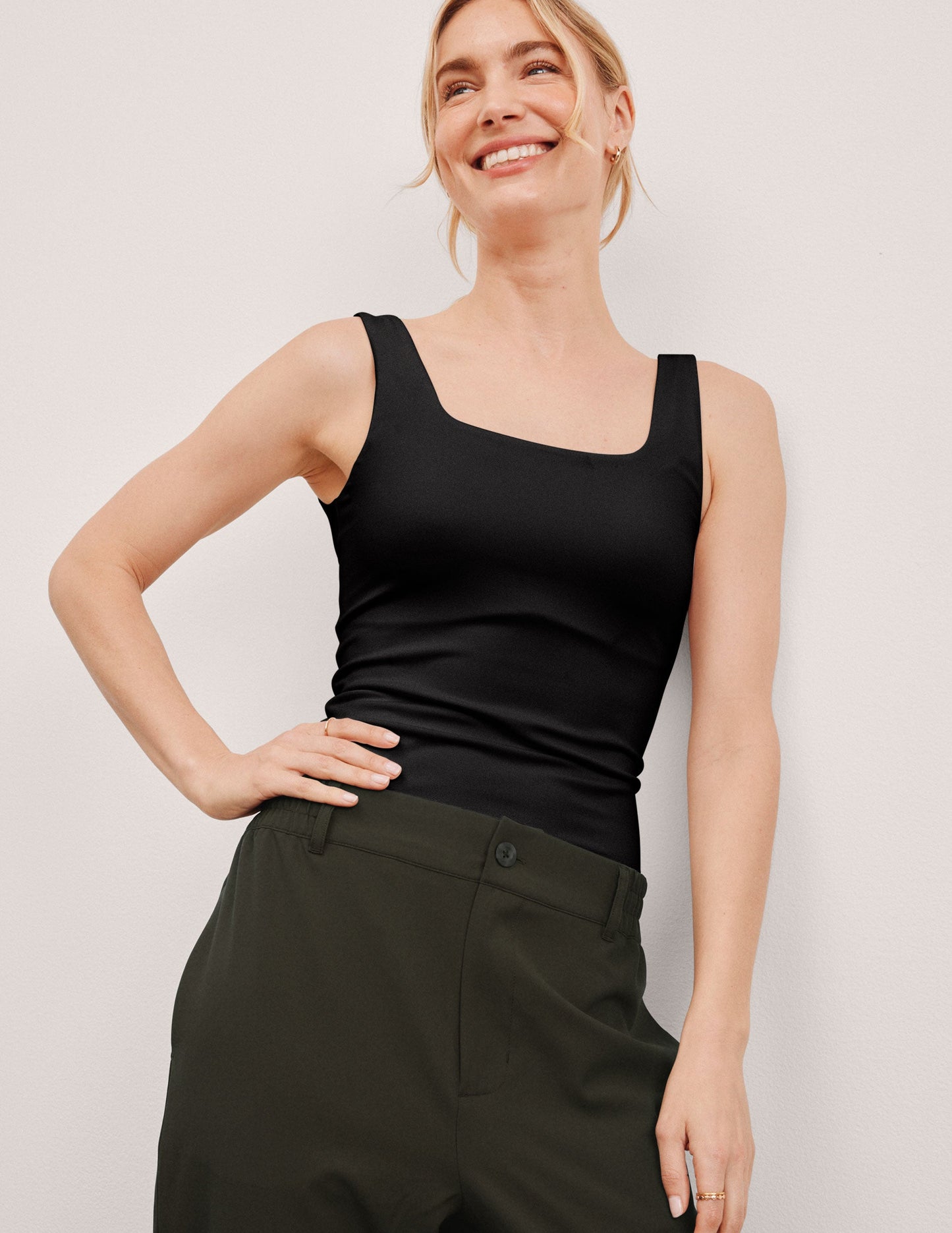 Women's Black Double-Layered Square Neck Tank Bodysuit - Fitted Thong Style