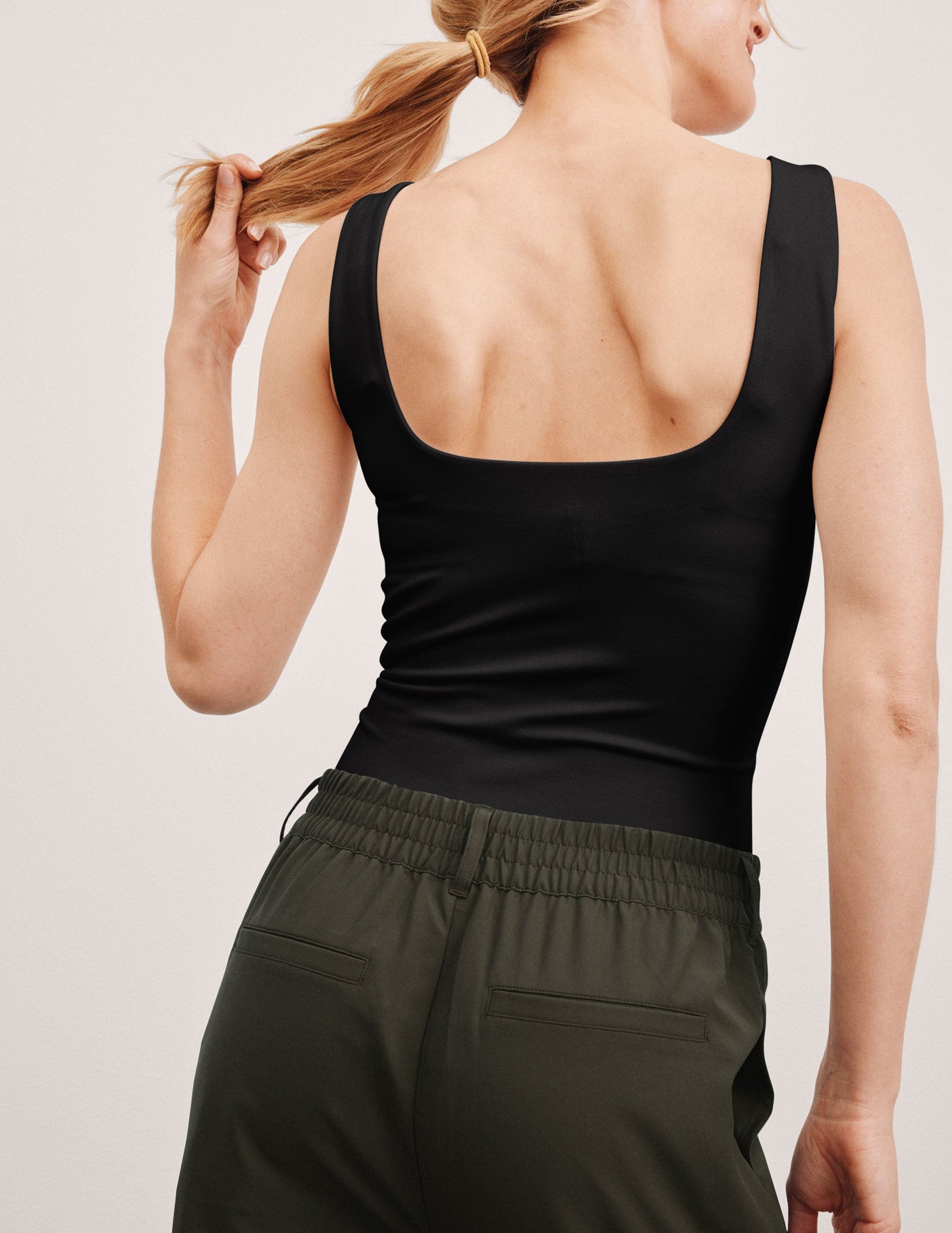 Women's Black Double-Layered Square Neck Tank Bodysuit - Fitted Thong Style