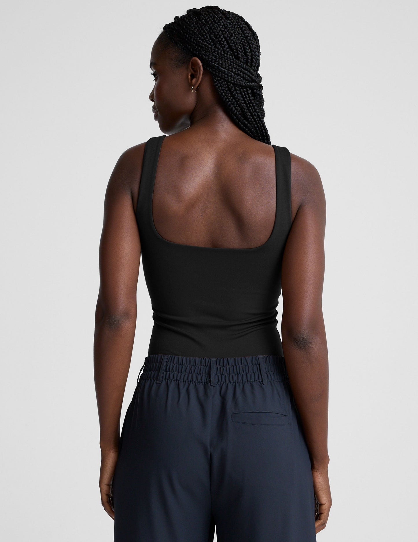 Women's Black Double-Layered Square Neck Tank Bodysuit - Fitted Thong Style