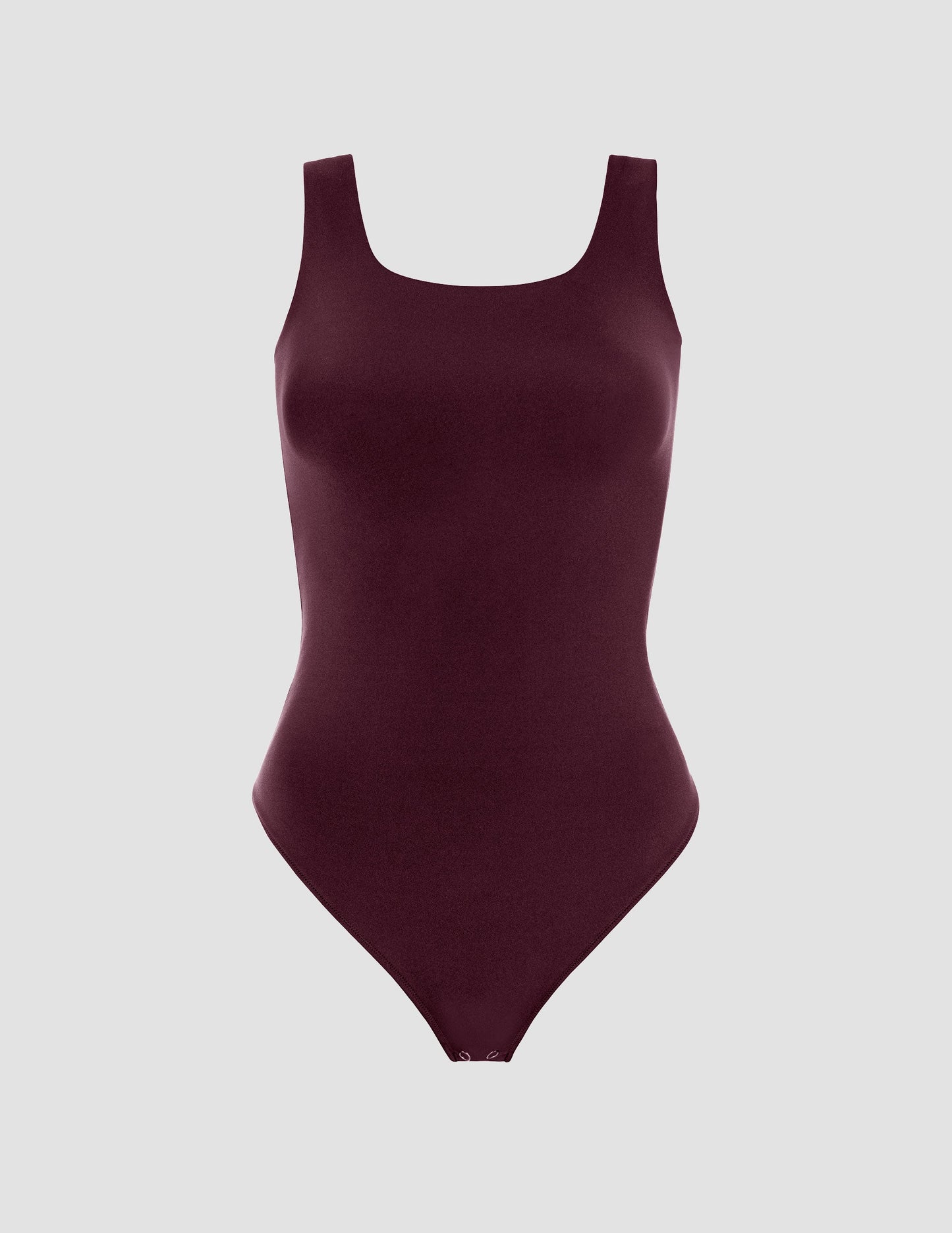 Chic Dark Cherry Double-Layered Tank Bodysuit: Fitted Square Neck Thong Style