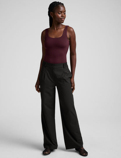 Chic Dark Cherry Double-Layered Tank Bodysuit: Fitted Square Neck Thong Style