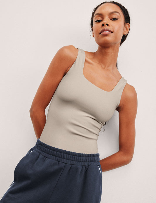 Women's Double-Layered Square Neck Tank Bodysuit - Essential Fitted Comfort