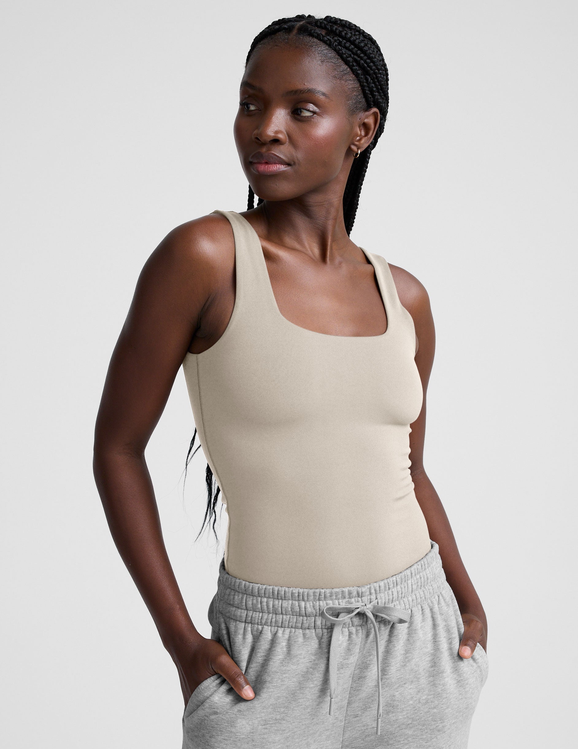 Women's Double-Layered Square Neck Tank Bodysuit - Essential Fitted Comfort