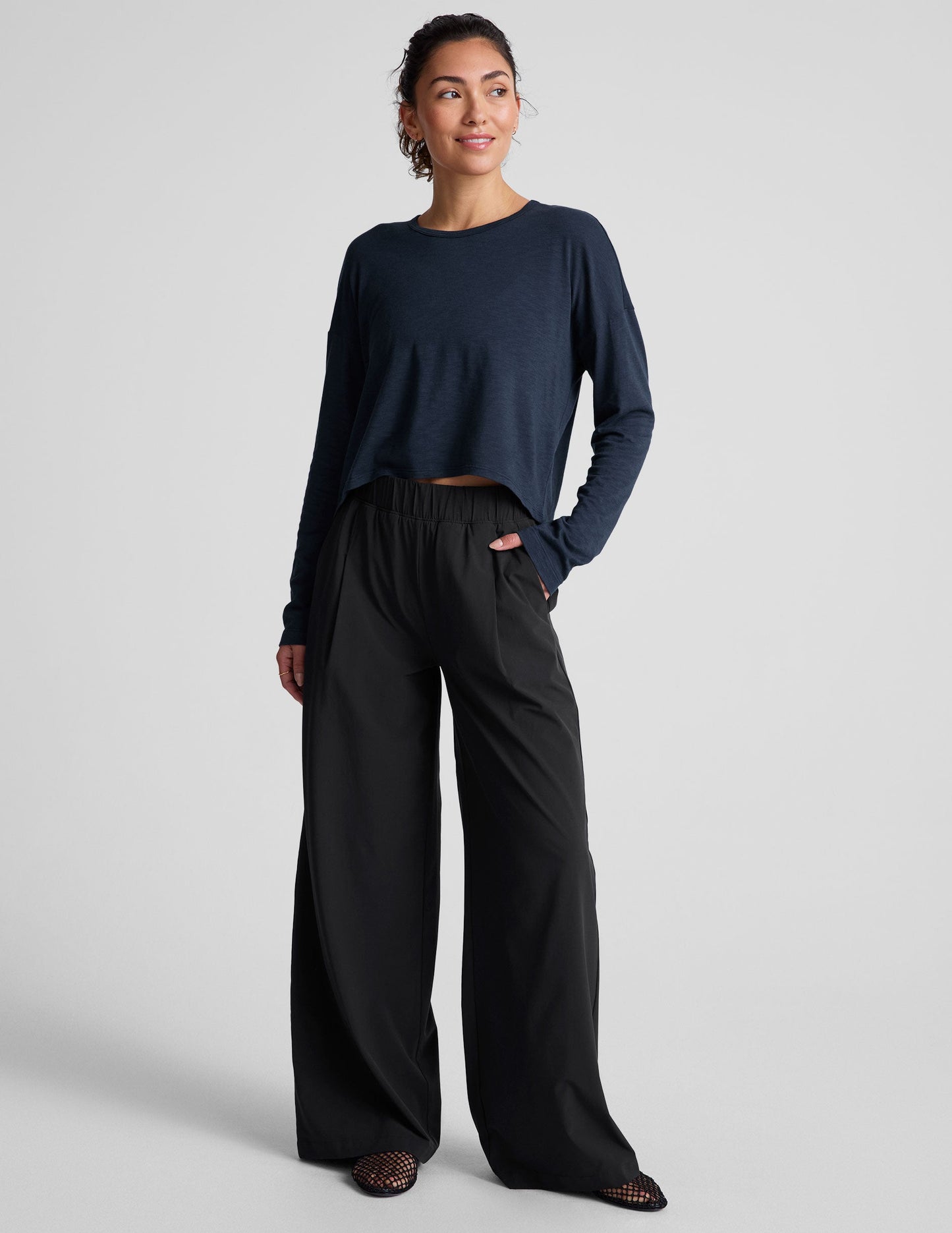 Women's Relaxed Fit Slub Jersey High-Low Long Sleeve Top