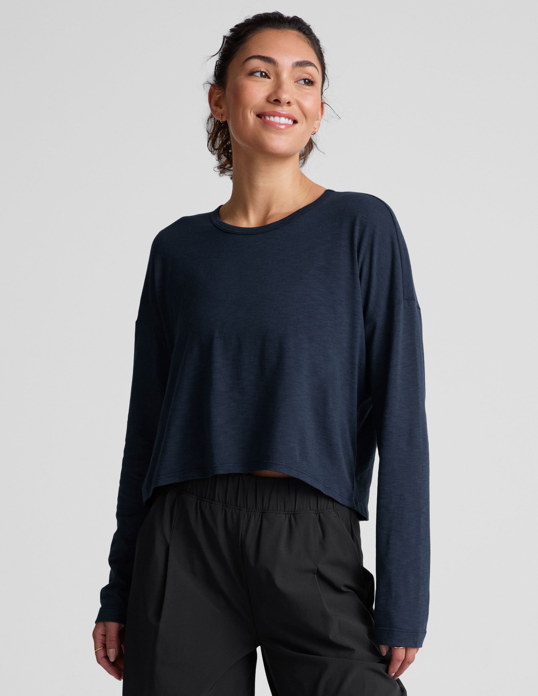 Women's Relaxed Fit Slub Jersey High-Low Long Sleeve Top