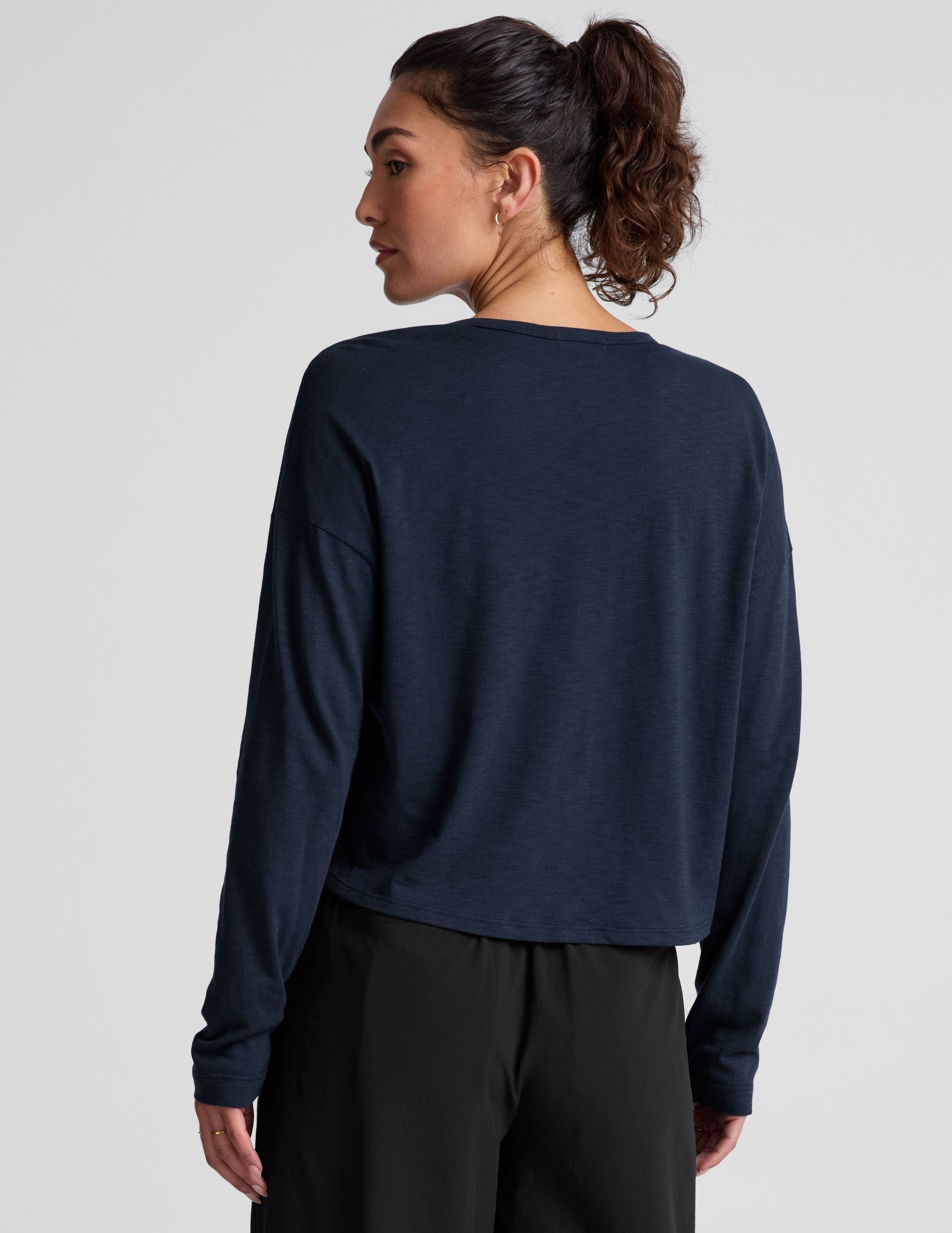 Women's Relaxed Fit Slub Jersey High-Low Long Sleeve Top