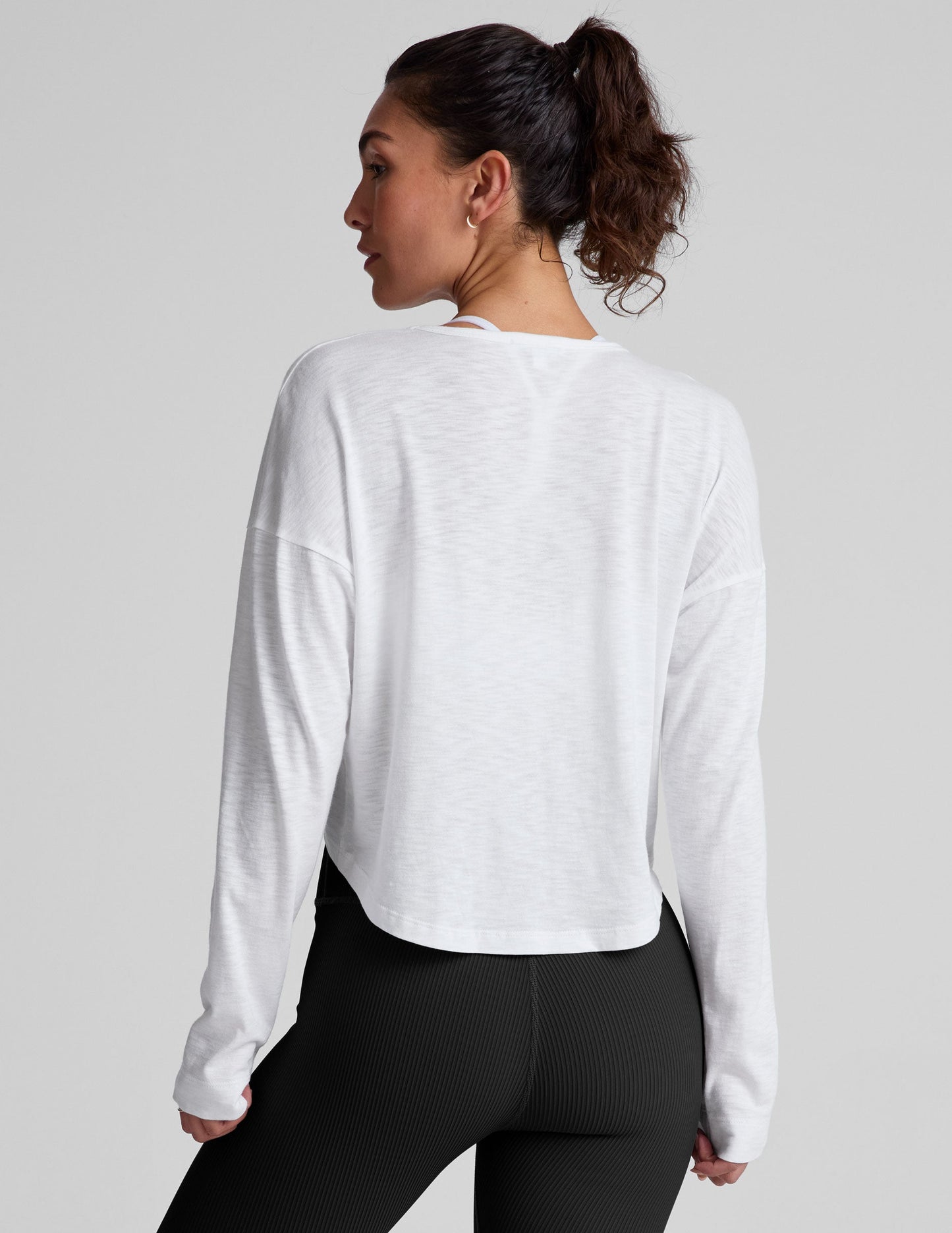 Relaxed Slub Jersey High-Low Long Sleeve Top for Effortless Comfort