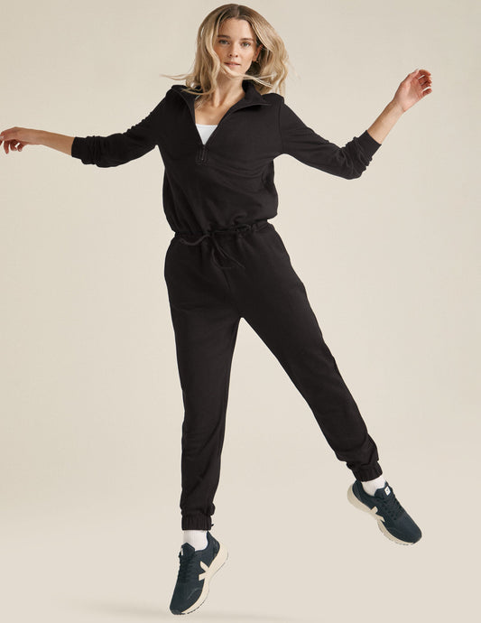 Cozy Fleece Half-Zip Jumpsuit with Pockets and Adjustable Drawstring Waist