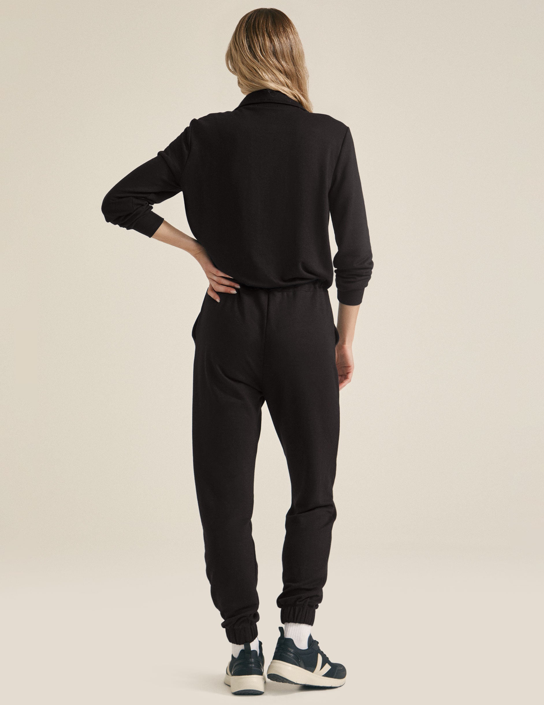 Cozy Fleece Half-Zip Jumpsuit with Pockets and Adjustable Drawstring Waist