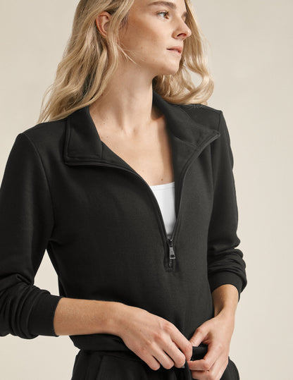 Cozy Fleece Half-Zip Jumpsuit with Pockets and Adjustable Drawstring Waist