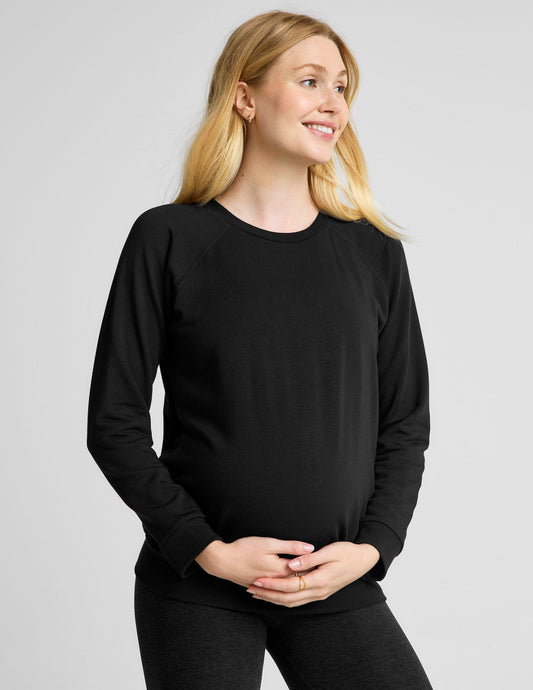 Comfortable Maternity Raglan Pullover Top: Soft Cozy Fleece, Relaxed Fit & Style
