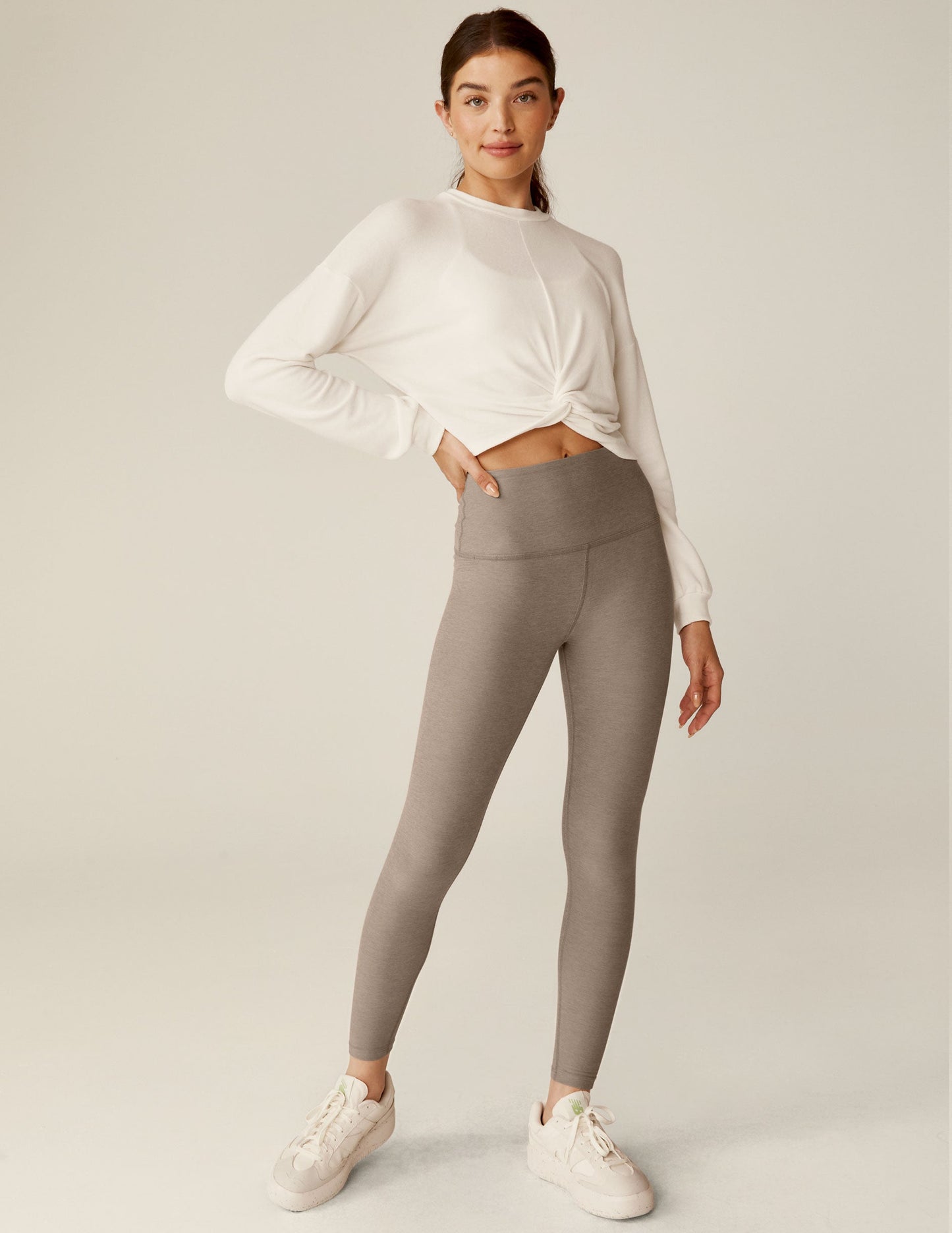 Soft Relaxed Fit Cropped Pullover with Elegant Front Twist Detail White