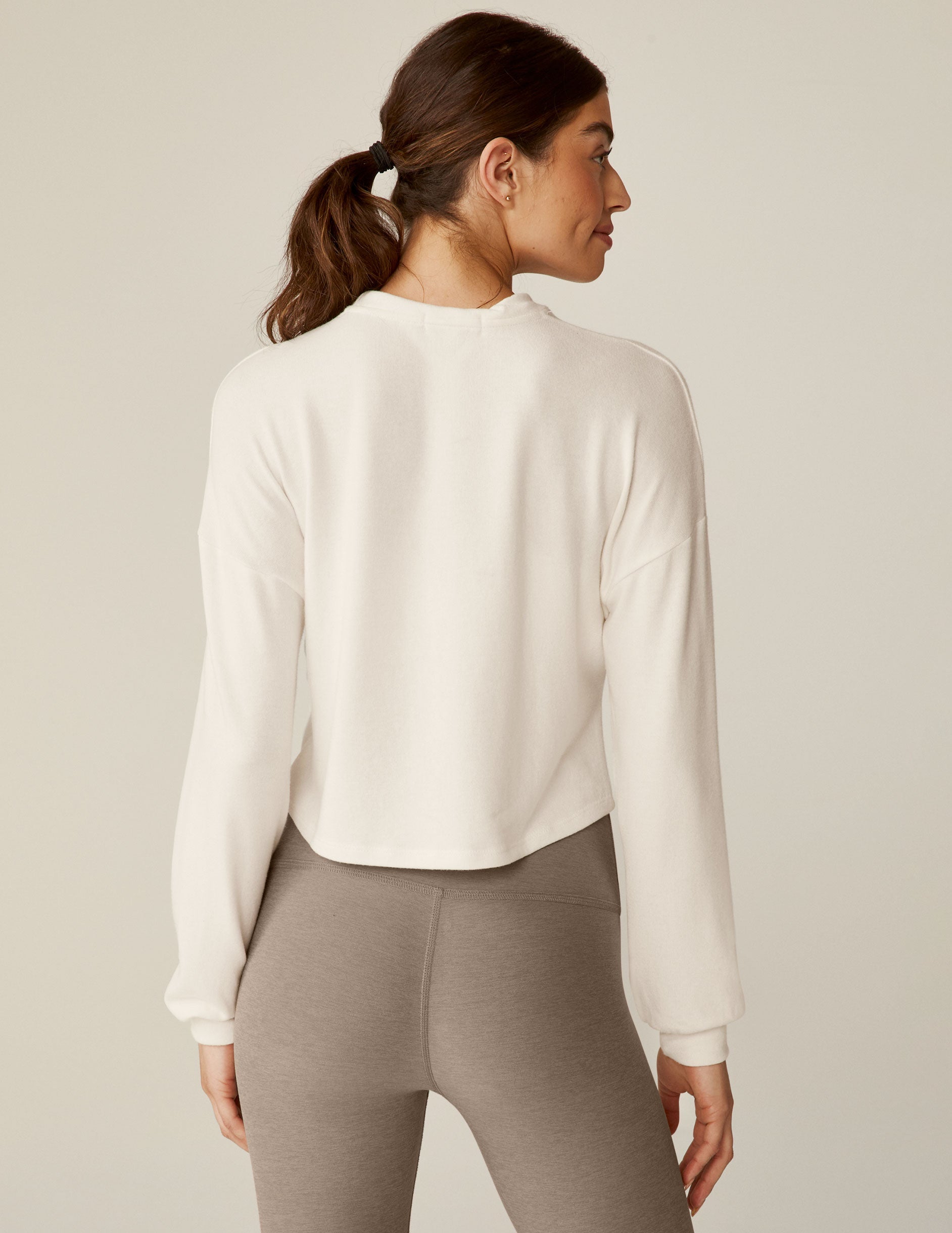 Soft Relaxed Fit Cropped Pullover with Elegant Front Twist Detail White