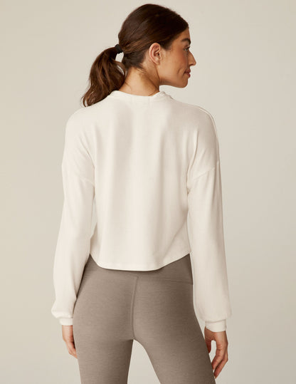 Soft Relaxed Fit Cropped Pullover with Elegant Front Twist Detail White