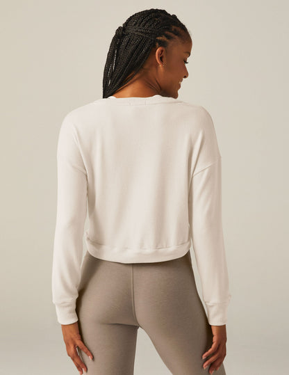 Women's Cozy Tie-Front Pullover Sweater - Relaxed Fit Crew Neck Top