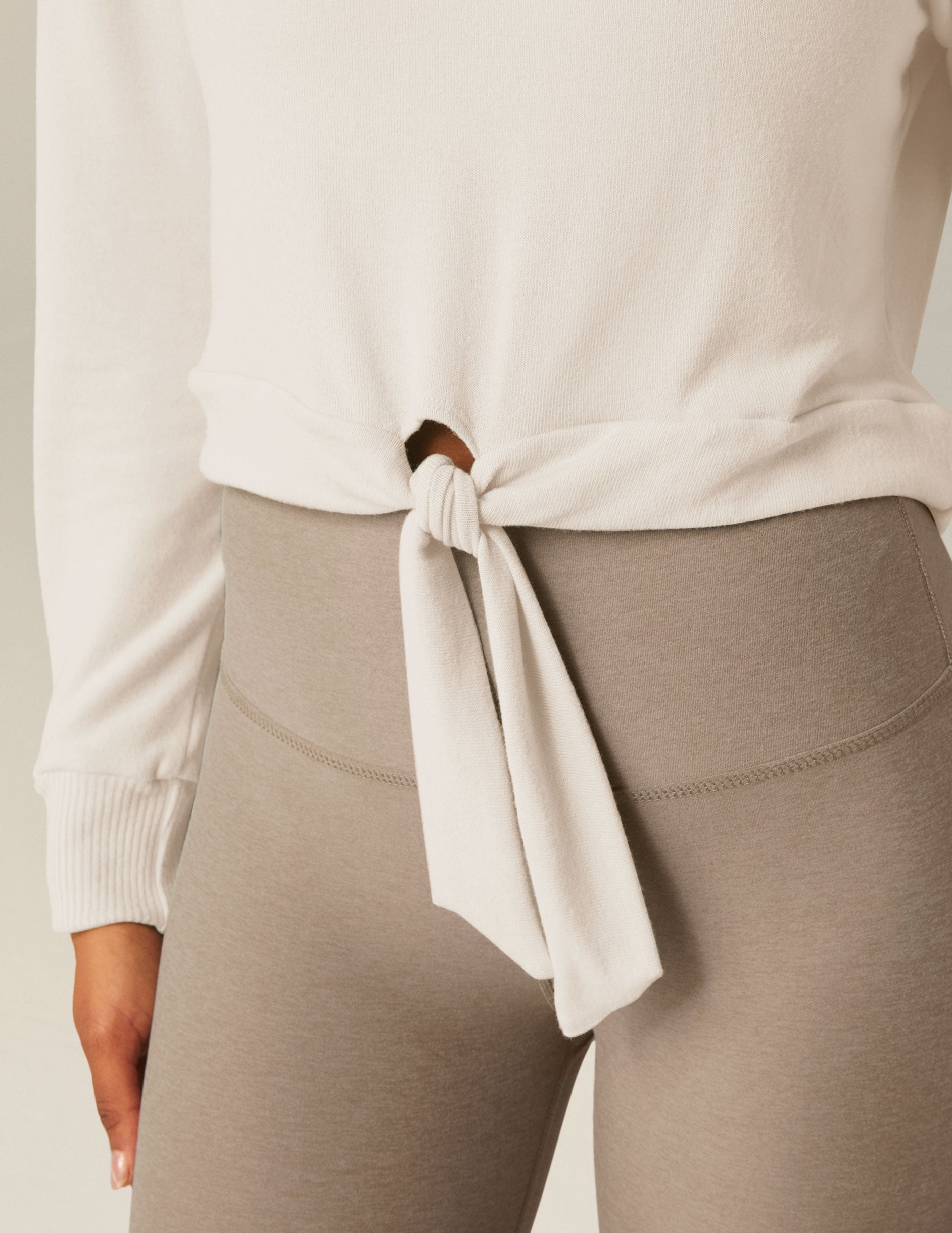 Women's Cozy Tie-Front Pullover Sweater - Relaxed Fit Crew Neck Top
