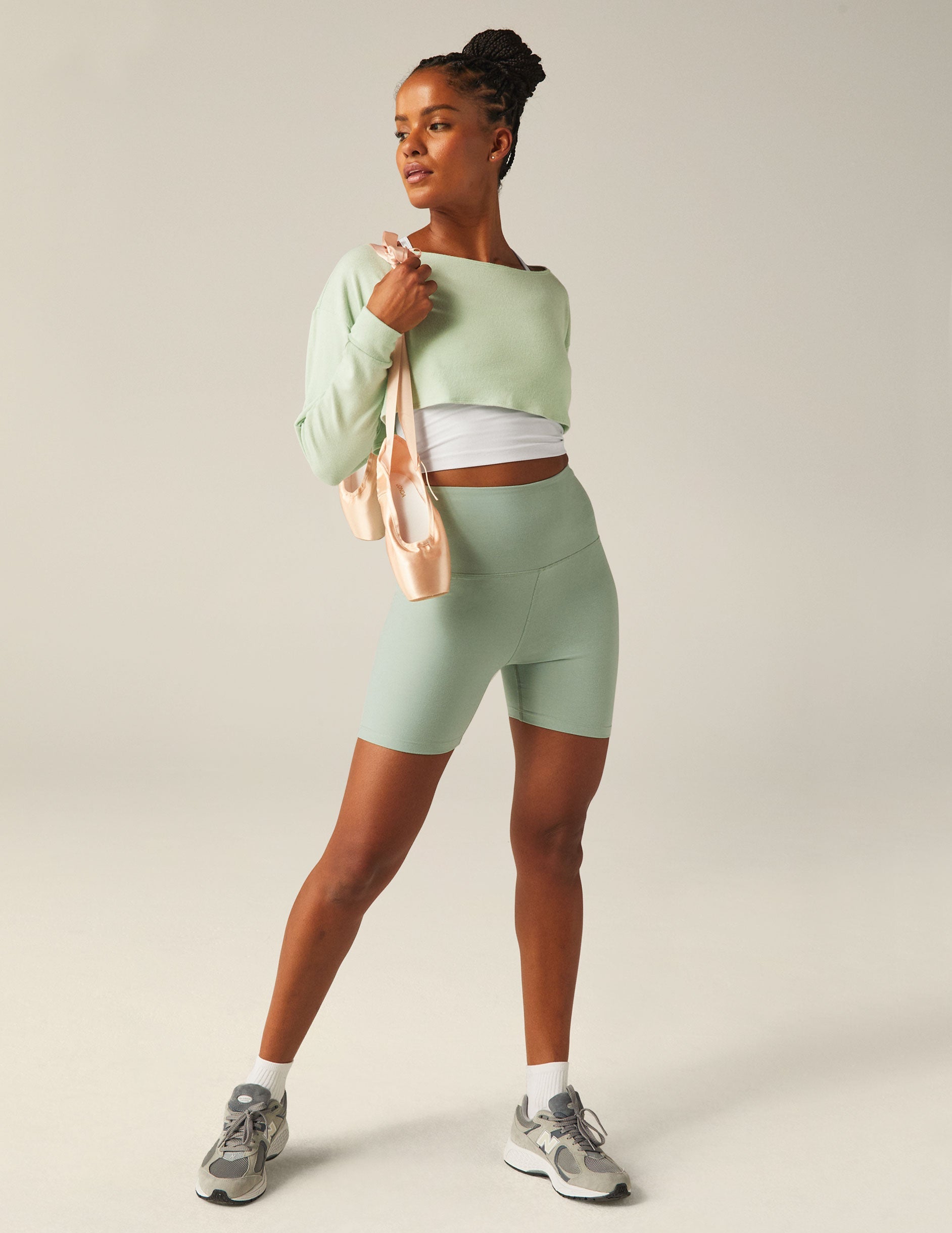 Seafoam Mist Convertible Shrug Top: Women's Cropped Ballet Neck Pullover