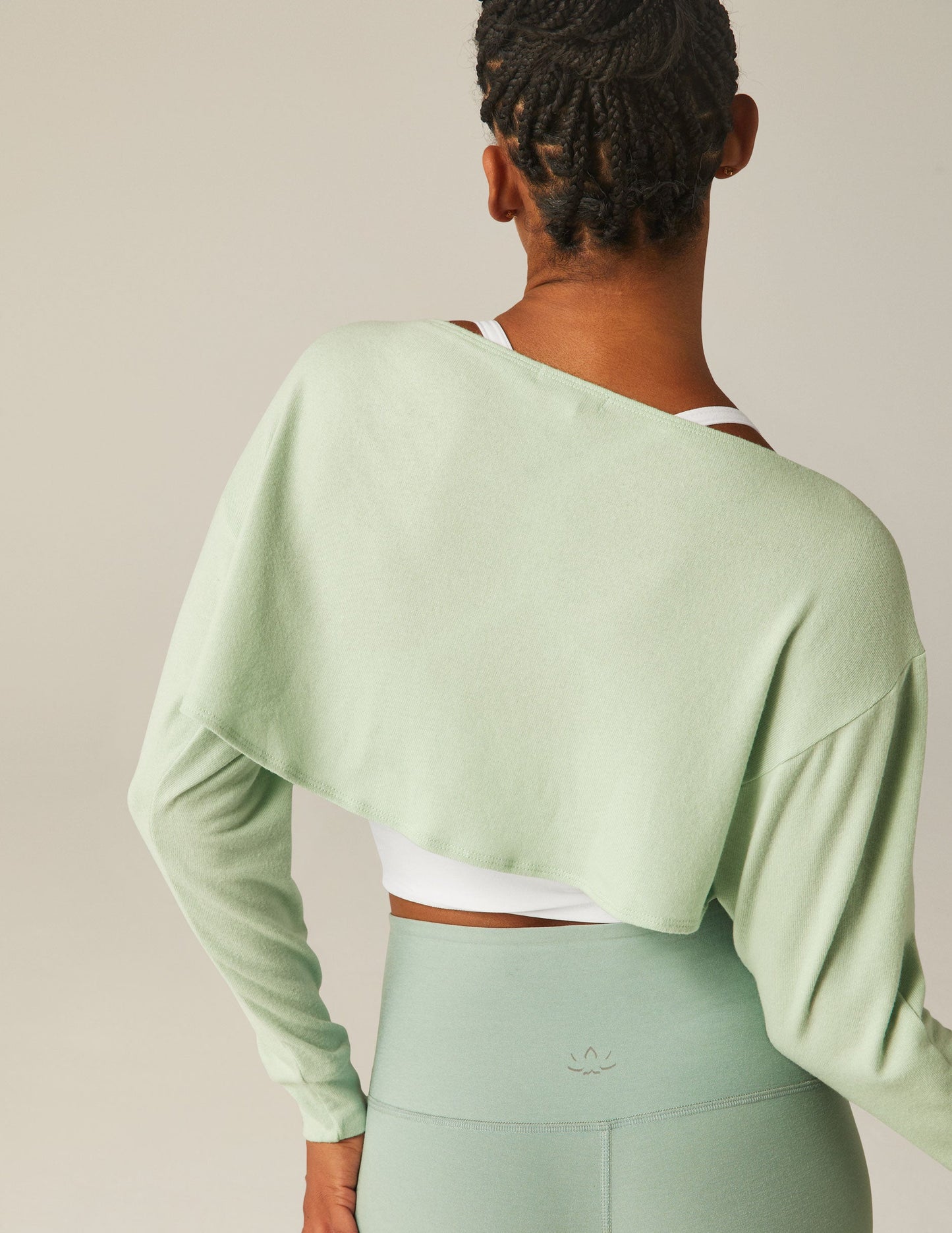 Seafoam Mist Convertible Shrug Top: Women's Cropped Ballet Neck Pullover