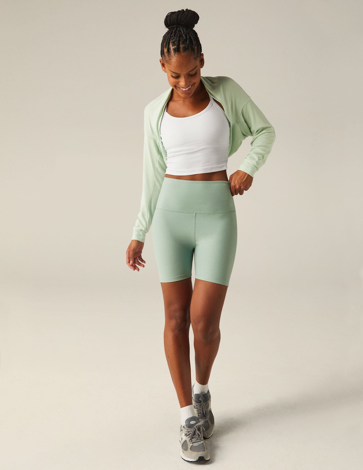 Seafoam Mist Convertible Shrug Top: Women's Cropped Ballet Neck Pullover