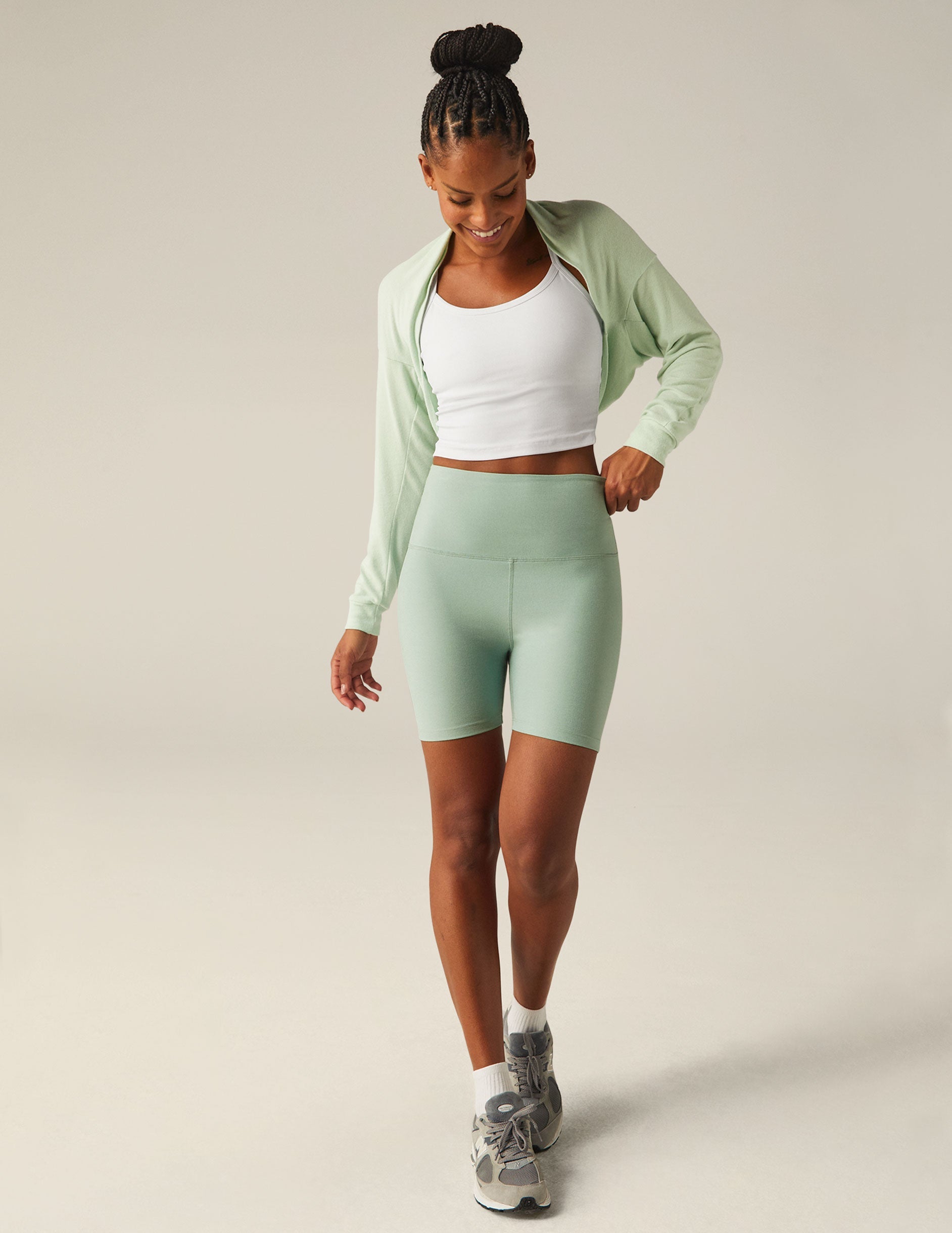 Seafoam Mist Convertible Shrug Top: Women's Cropped Ballet Neck Pullover