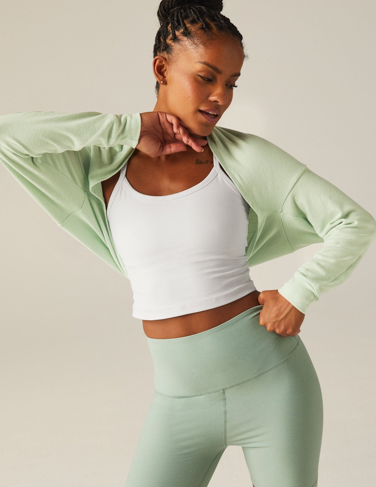 Seafoam Mist Convertible Shrug Top: Women's Cropped Ballet Neck Pullover