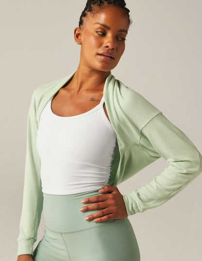 Seafoam Mist Convertible Shrug Top: Women's Cropped Ballet Neck Pullover