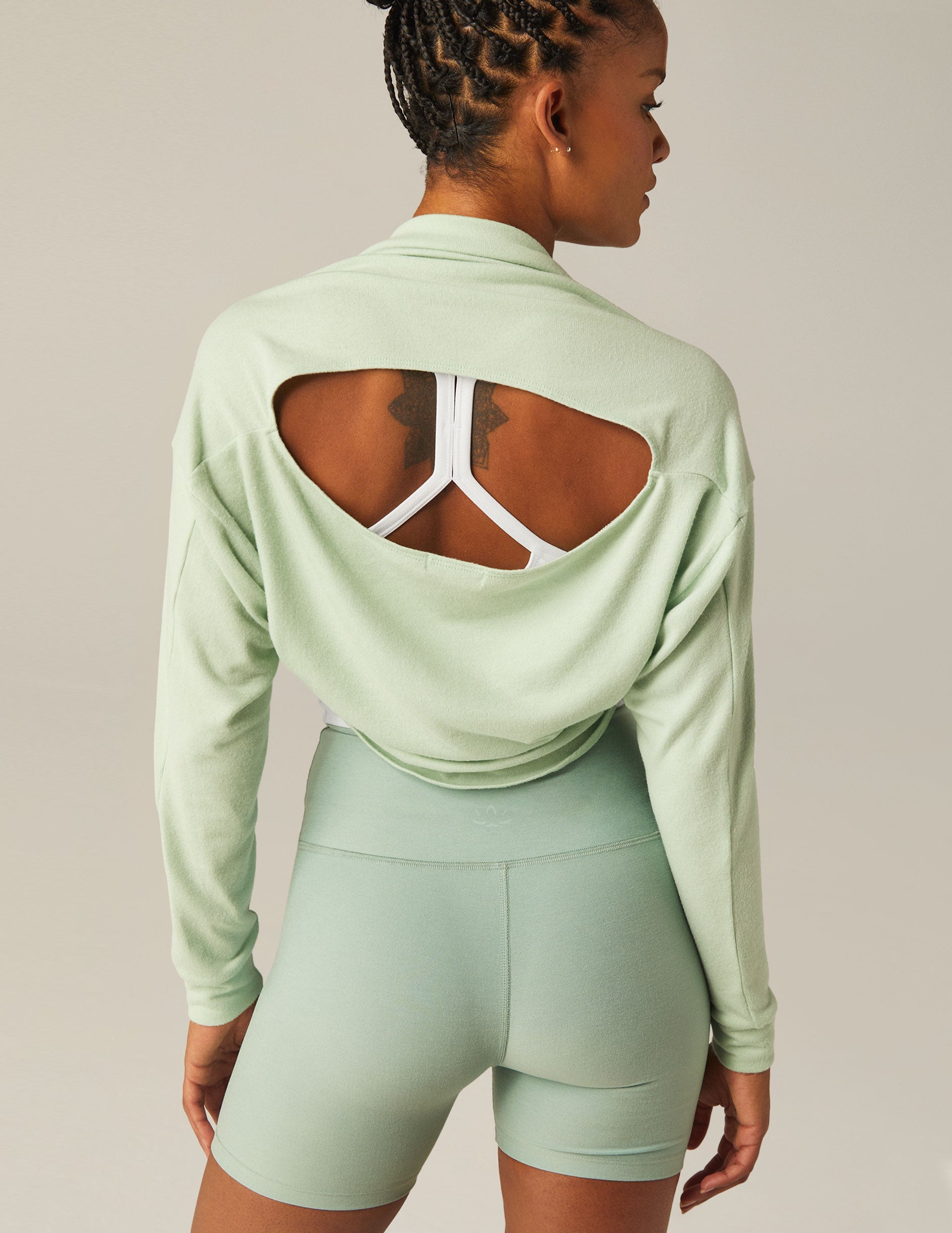 Seafoam Mist Convertible Shrug Top: Women's Cropped Ballet Neck Pullover