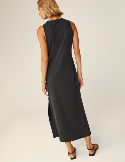 Effortless Comfort Black Tank Midi Dress: Soft Stretch, Flattering Side Slit
