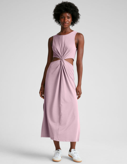 Blush Blooms Twist Front Midi Dress - Soft Sueded Comfort for Women