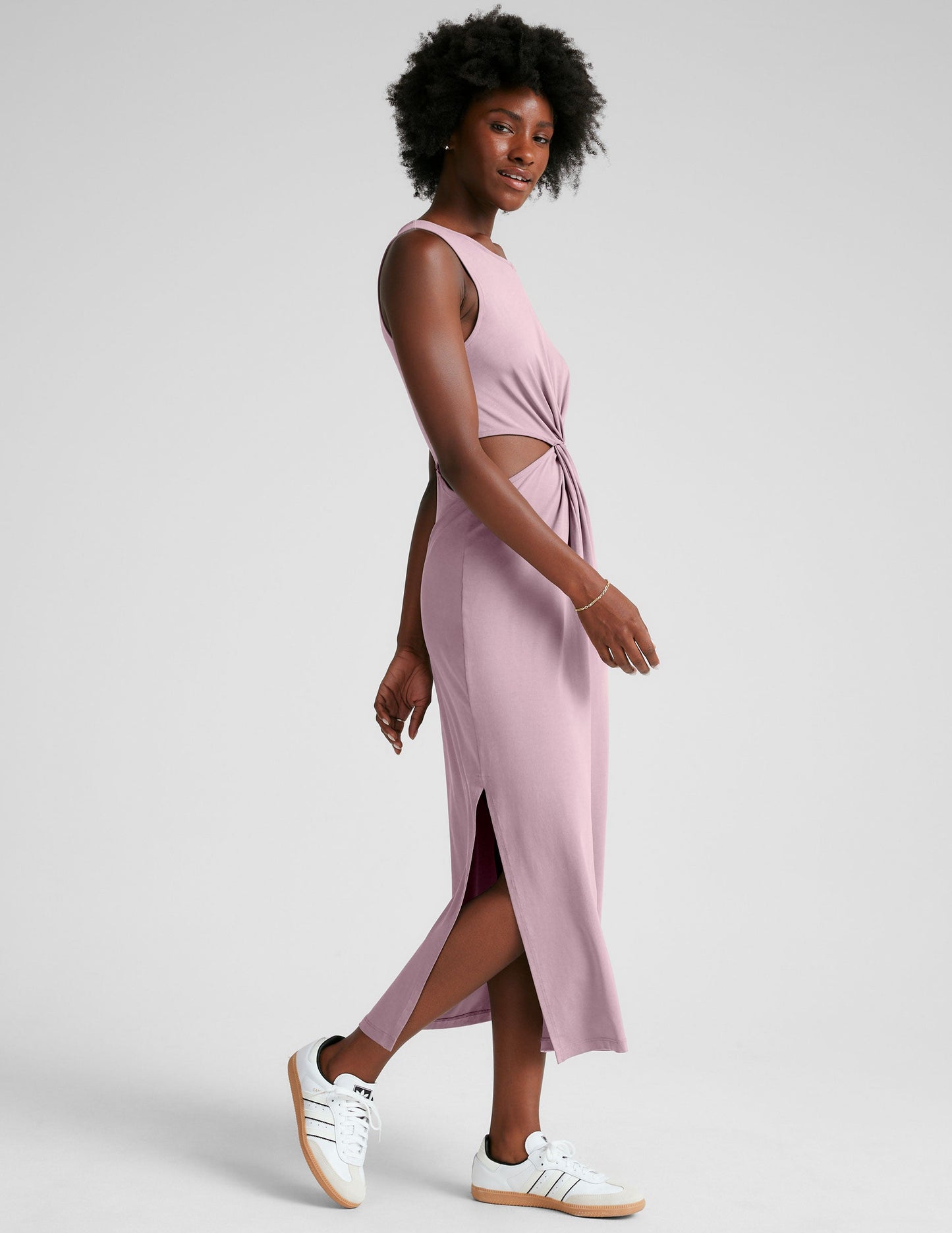 Blush Blooms Twist Front Midi Dress - Soft Sueded Comfort for Women