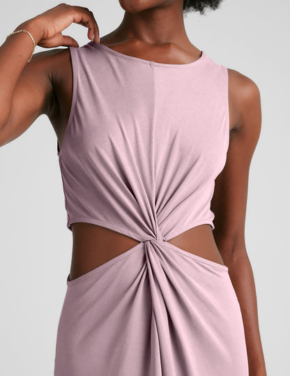 Blush Blooms Twist Front Midi Dress - Soft Sueded Comfort for Women