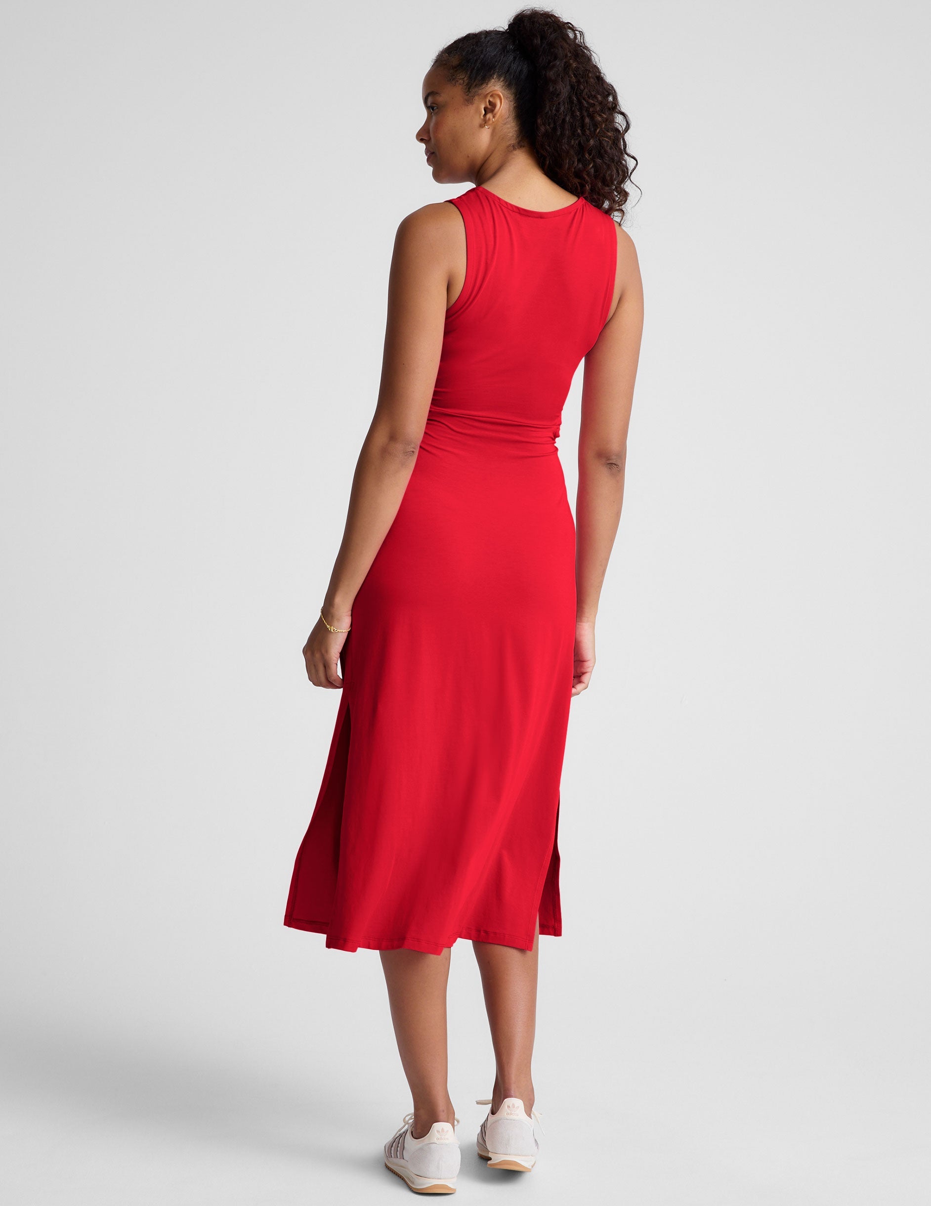 Versatile Midi Front Twist Dress: Soft, Stretchy, Flattering Cutout Waist Design