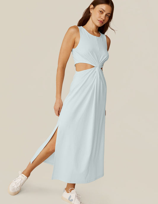 Tropical Waters Sleeveless Maxi Dress with Front Twist & Side Slits