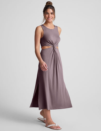Woodland Brown Twist-Front Midi Dress for Women - Flattering Stretch Jersey