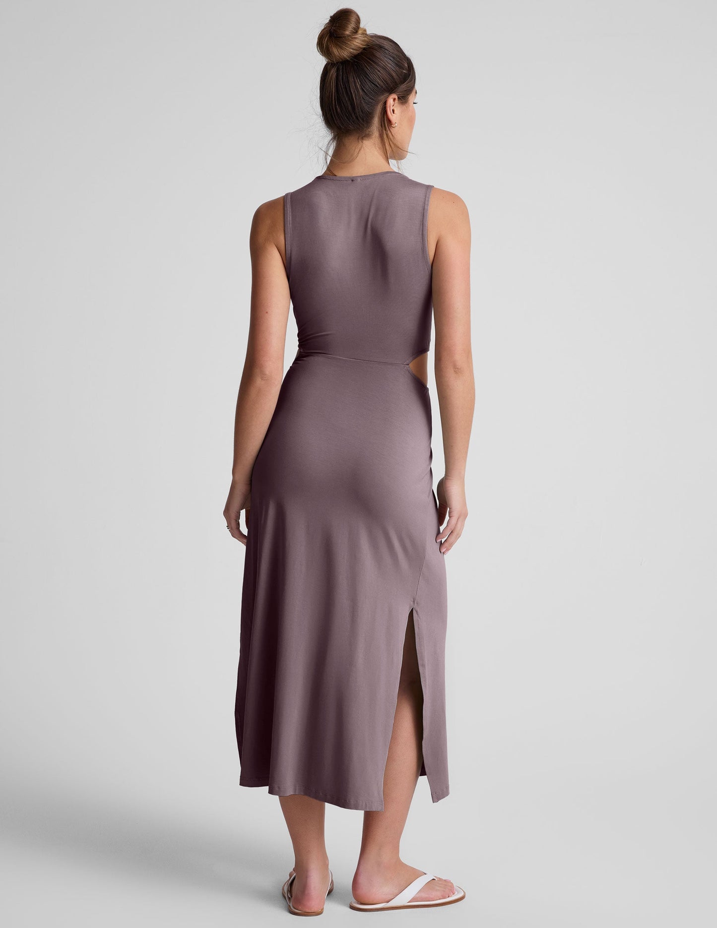 Woodland Brown Twist-Front Midi Dress for Women - Flattering Stretch Jersey