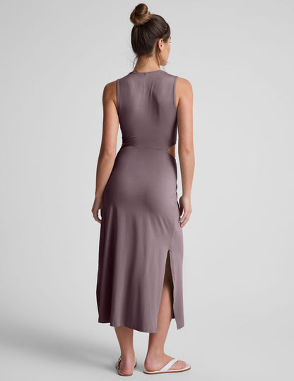 Woodland Brown Twist-Front Midi Dress for Women - Flattering Stretch Jersey