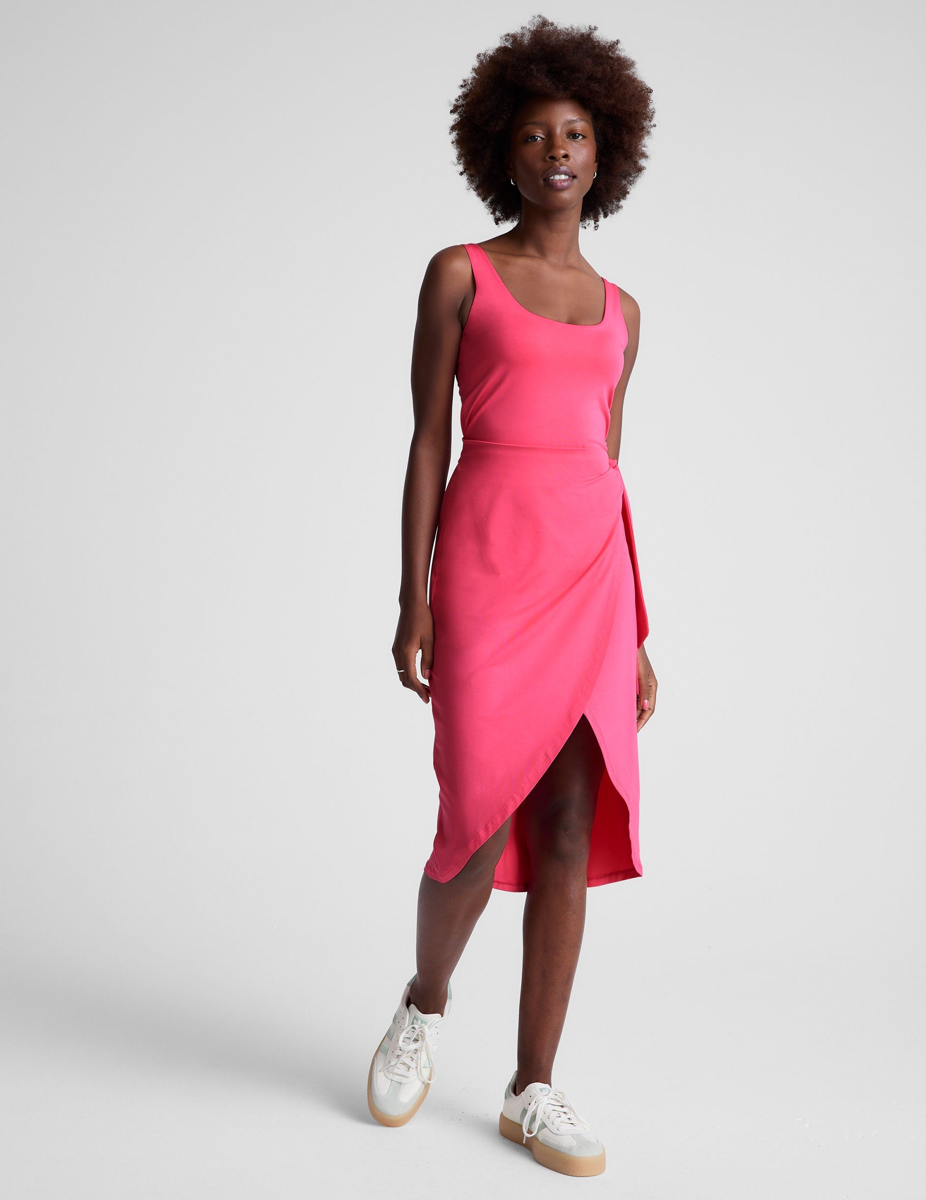 Beyond Yoga Women's Carnation Pink Faux Wrap Midi Dress with Side Tie