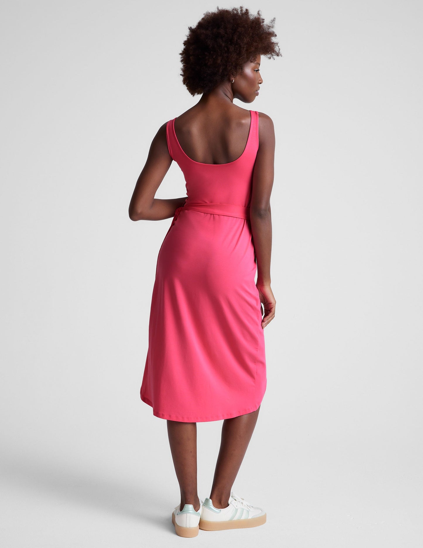 Beyond Yoga Women's Carnation Pink Faux Wrap Midi Dress with Side Tie
