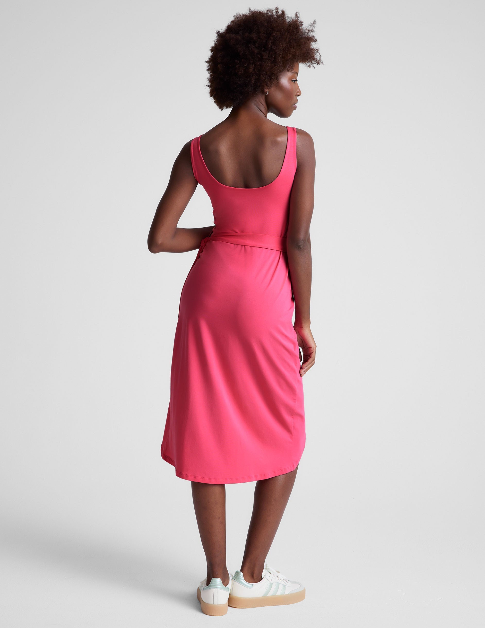 Beyond Yoga Women's Carnation Pink Faux Wrap Midi Dress with Side Tie
