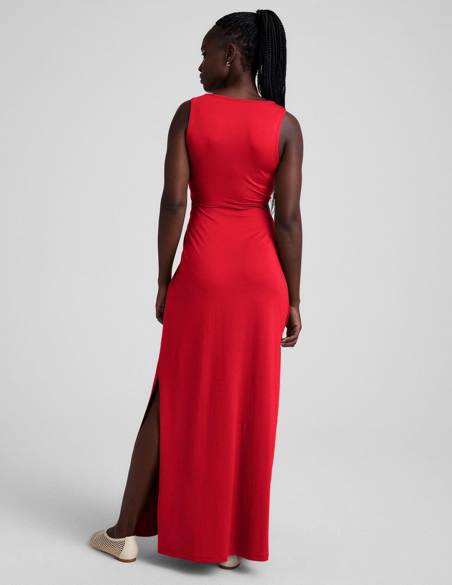 Elegant V-Neck Twist Front Maxi Dress with Side Slits, Travel Ready